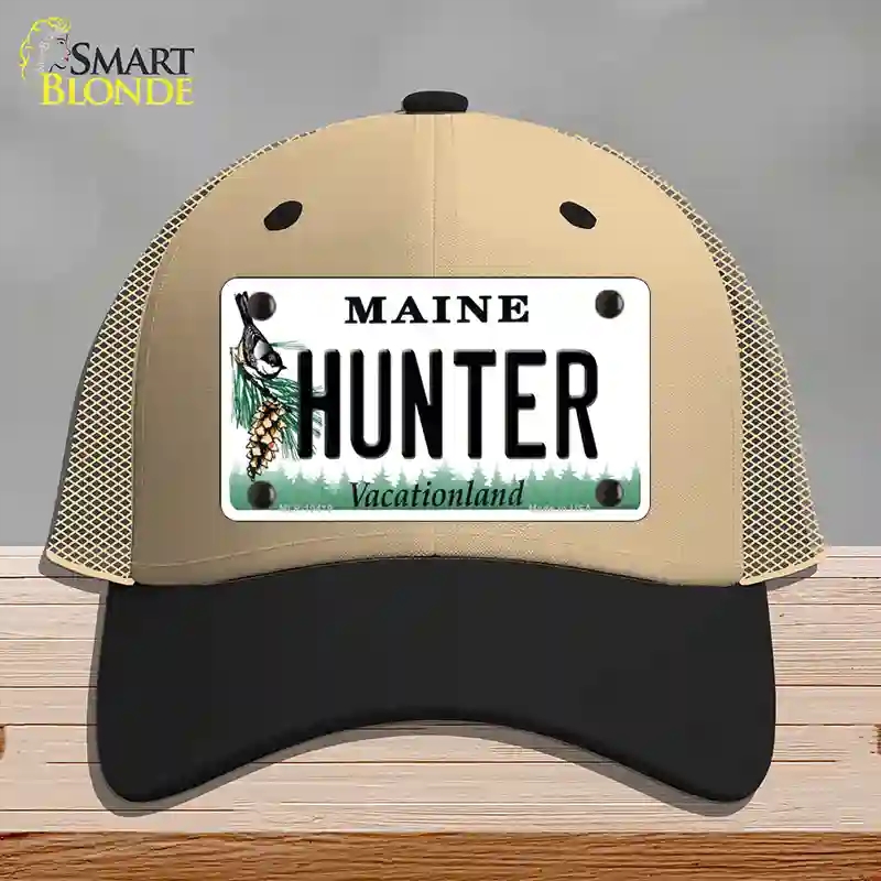 HAT02-MLP-10419 Hunter Maine Novelty License Plate Hat, Mesh - Khaki & Black