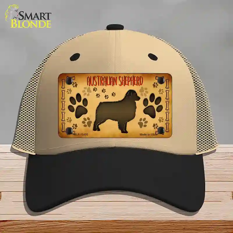 HAT02-MLP-10430 Australian Shepherd Novelty License Plate Hat, Mesh - Khaki & Black