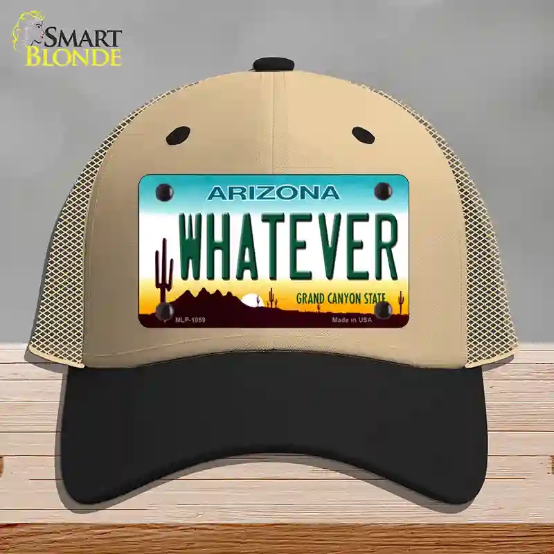 HAT02-MLP-1059 Whatever Arizona Novelty License Plate Hat, Mesh - Khaki & Black