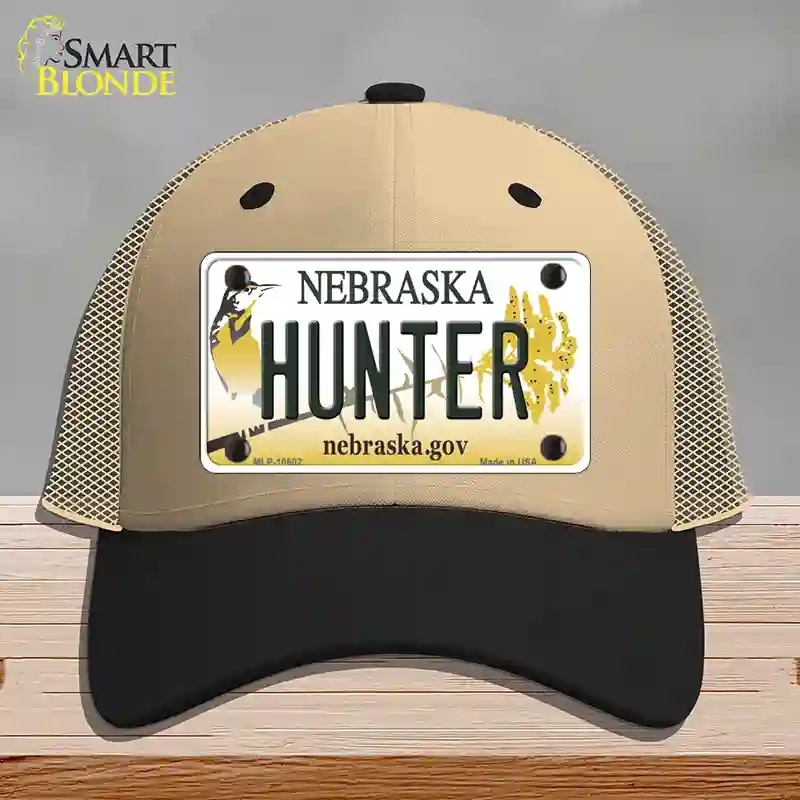 HAT02-MLP-10602 Hunter Nebraska Novelty License Plate Hat, Mesh - Khaki & Black