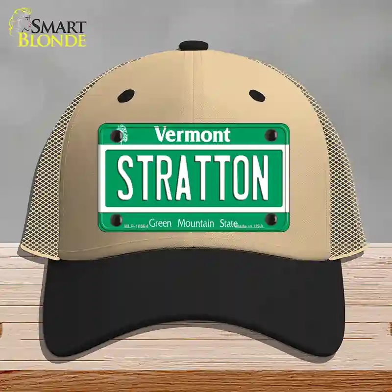 HAT02-MLP-10664 Stratton Vermont Novelty License Plate Hat, Mesh - Khaki & Black