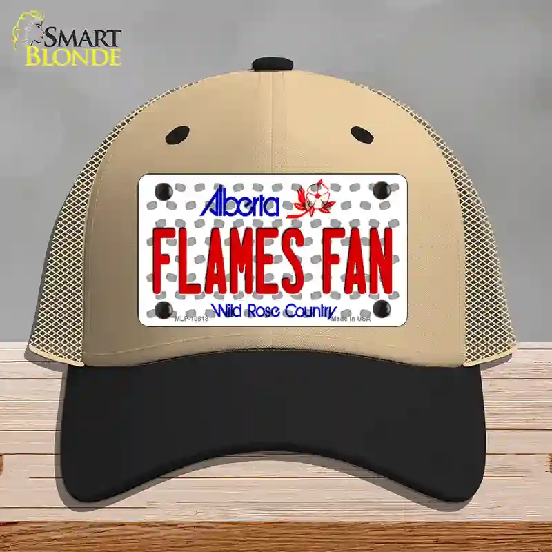 HAT02-MLP-10818 Flames Fan Alberta Novelty License Plate Hat, Mesh - Khaki & Black