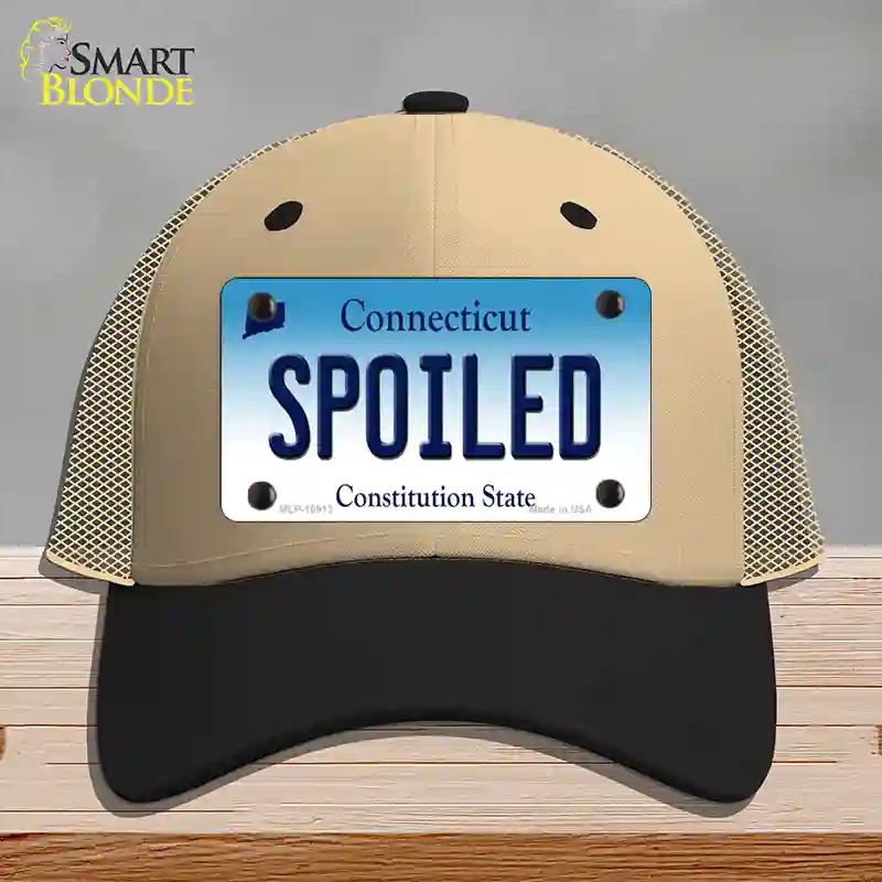 HAT02-MLP-10913 Spoiled Connecticut Novelty License Plate Hat, Mesh - Khaki & Black