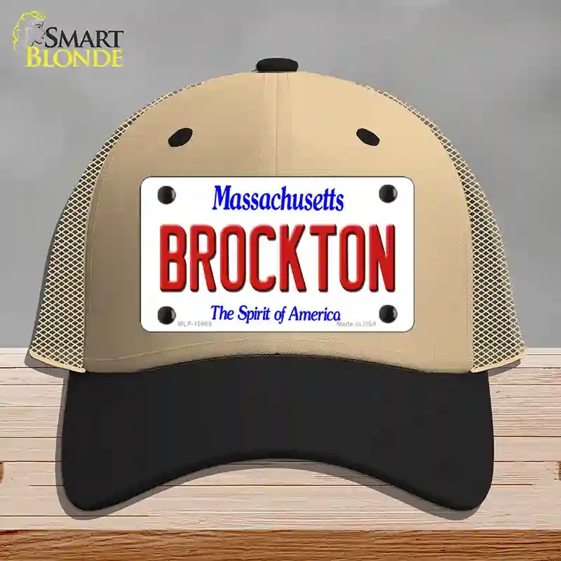HAT02-MLP-10988 Brockton Massachusetts Novelty License Plate Hat, Mesh - Khaki & Black