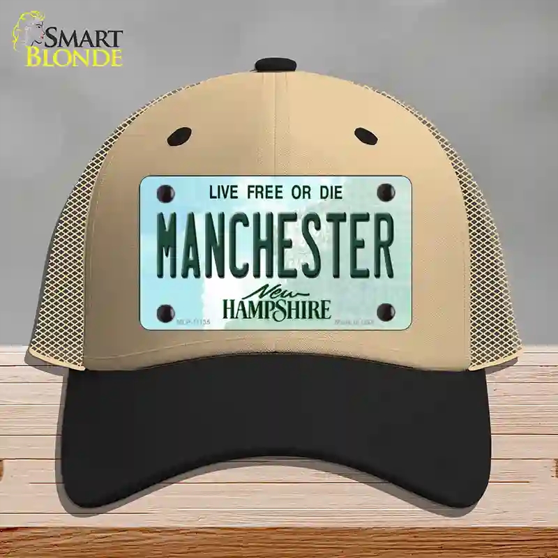 HAT02-MLP-11135 Manchester   Hampshire State Novelty License Plate Hat, Mesh - Khaki & Black