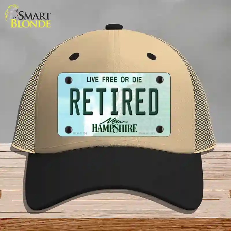 HAT02-MLP-11154 Retired   Hampshire State Novelty License Plate Hat, Mesh - Khaki & Black