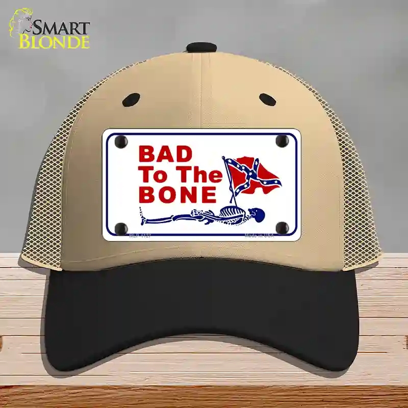 HAT02-MLP-1127 Bad to the Bone Novelty License Plate Hat, Mesh - Khaki & Black