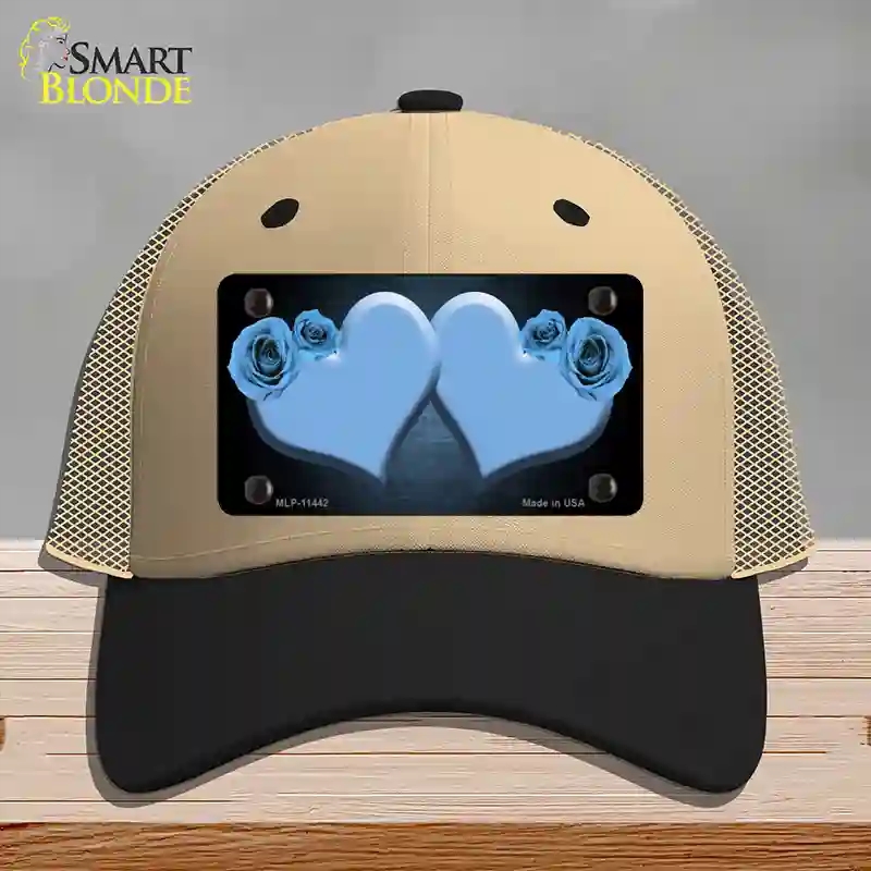 HAT02-MLP-11442 Hearts Over Roses in Light Blue Novelty License Plate Hat, Mesh - Khaki & Black