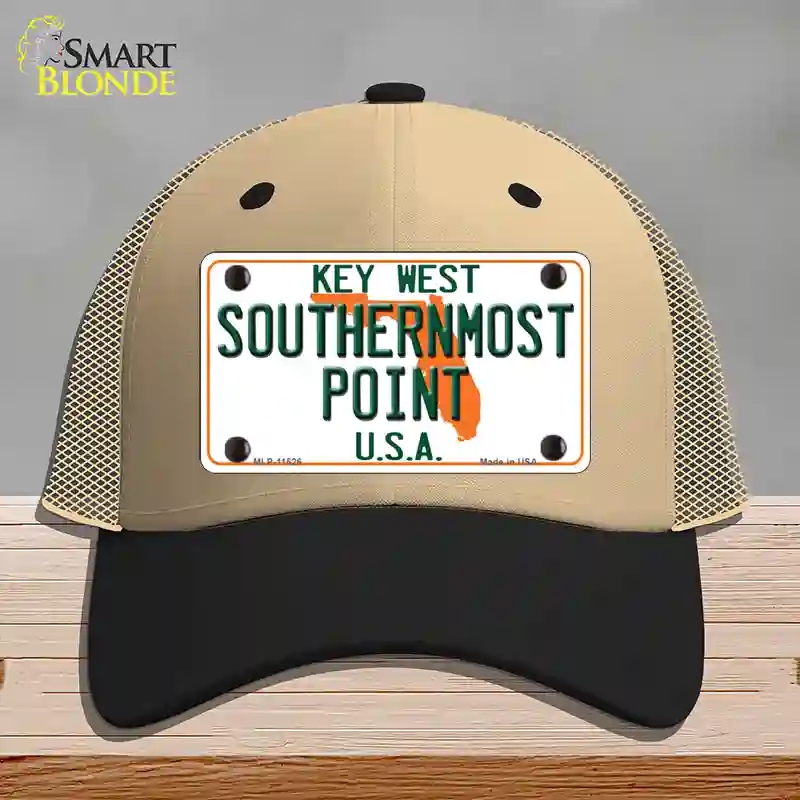 HAT02-MLP-11526 Key West Southernmost Point Novelty License Plate Hat, Mesh - Khaki & Black