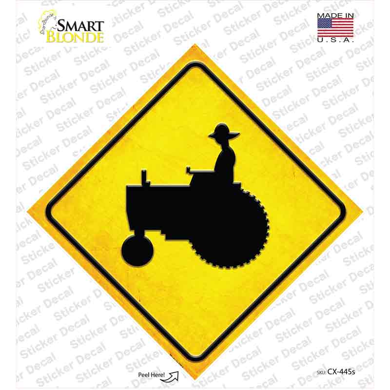 CX-445s-M Tractor Crossing Novelty Diamond Sticker Decal, Medium