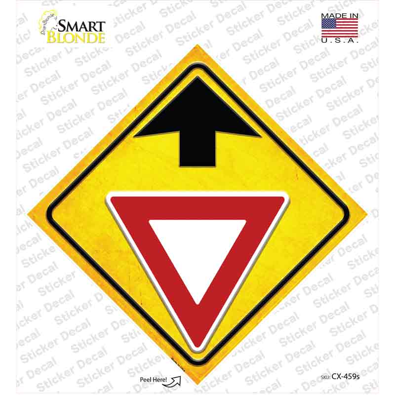 CX-459s-M Yield Ahead Textured Novelty Diamond Sticker Decal, Medium