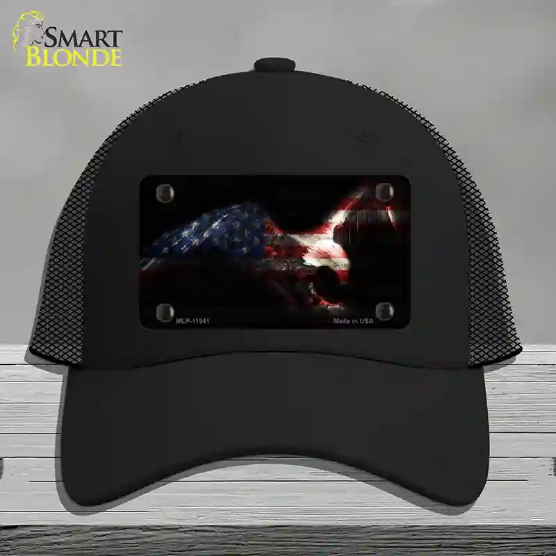 HAT01-MLP-11941 Eagle American Flag Novelty License Plate Hat, Mesh - Black