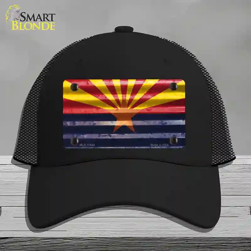 HAT01-MLP-11944 Arizona Corrugated Flag Novelty License Plate Hat, Mesh - Black