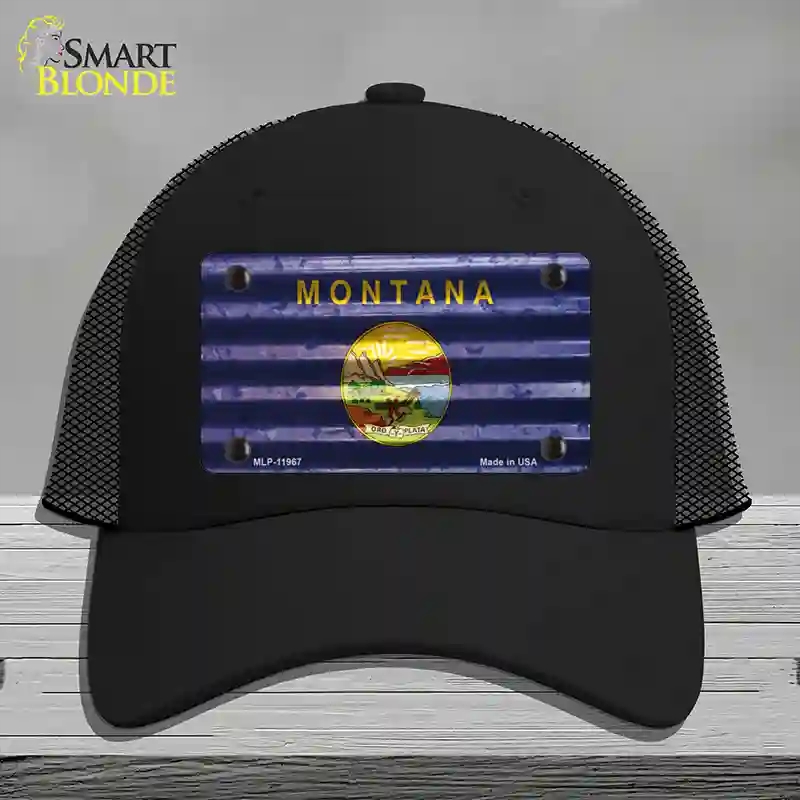 HAT01-MLP-11967 Montana Corrugated Flag Novelty License Plate Hat, Mesh - Black