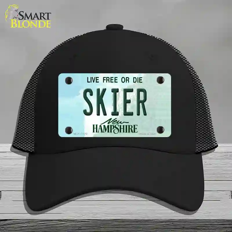 HAT01-MLP-11172 Skier   Hampshire State Novelty License Plate Hat, Mesh - Black