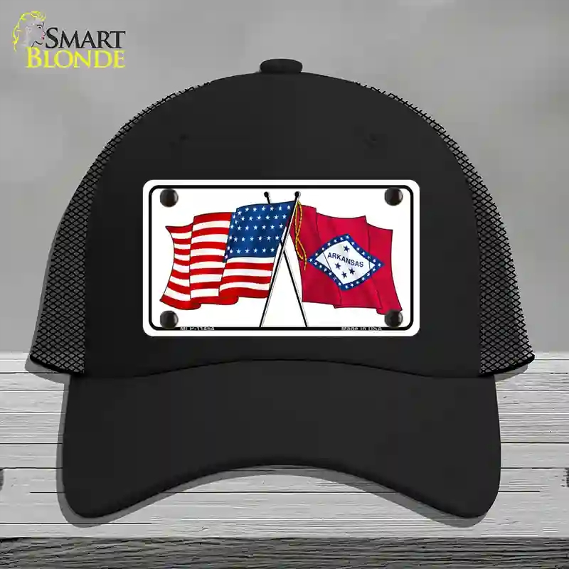 HAT01-MLP-11464 Arkansas Crossed US Flag Novelty License Plate Hat, Mesh - Black