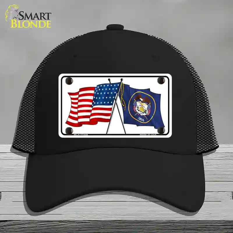 HAT01-MLP-11504 Utah Crossed US Flag Novelty License Plate Hat, Mesh - Black