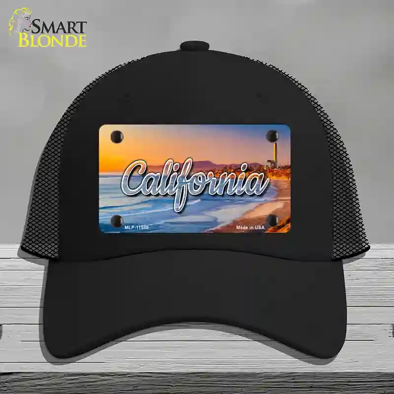 HAT01-MLP-11588 California Beach State Novelty License Plate Hat, Mesh - Black