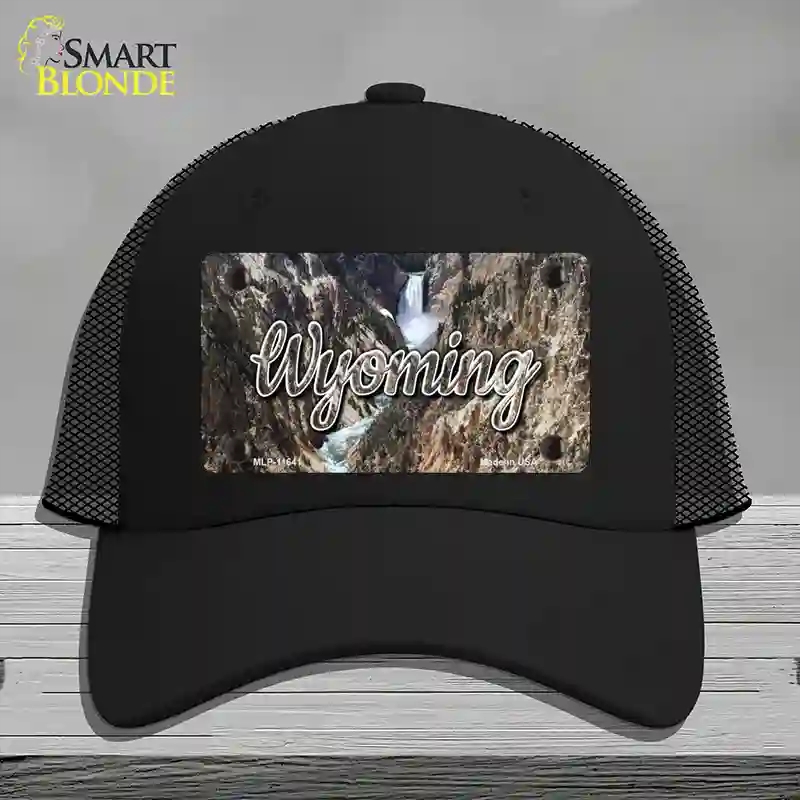 HAT01-MLP-11641 Wyoming Rocky Waterfall State Novelty License Plate Hat, Mesh - Black