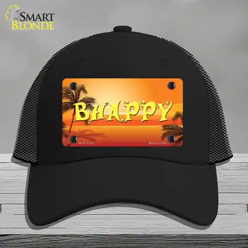 HAT01-MLP-11775 Be Happy Beach Scene Novelty License Plate Hat, Mesh - Black