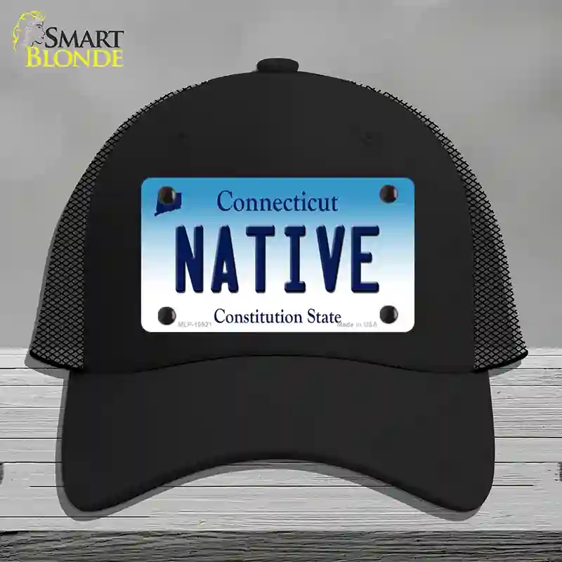 HAT01-MLP-10921 Native Connecticut Novelty License Plate Hat, Mesh - Black