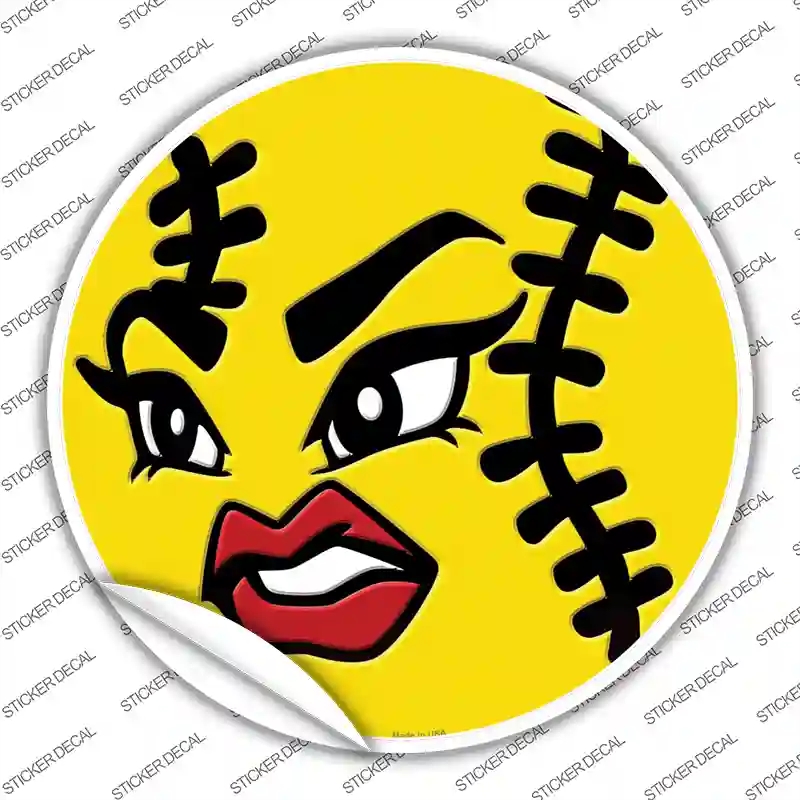 C-736s-L Angry Softball Novelty Circle Sticker Decal, Large