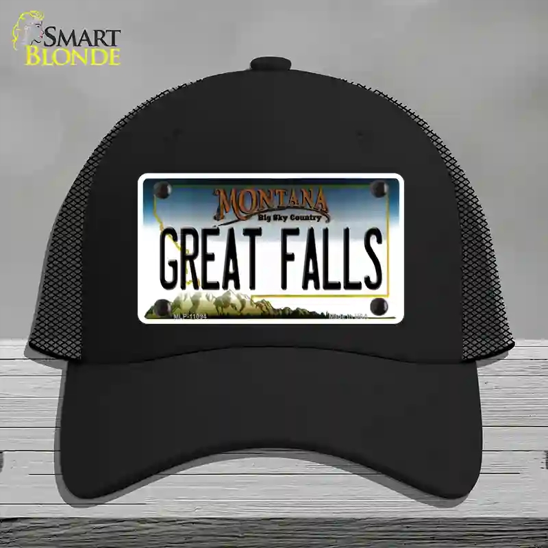HAT01-MLP-11094 Great Falls Montana State Novelty License Plate Hat, Mesh - Black