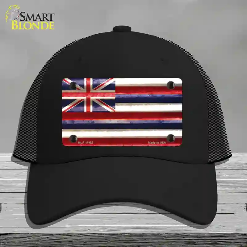 HAT01-MLP-11952 Hawaii Corrugated Flag Novelty License Plate Hat, Mesh - Black