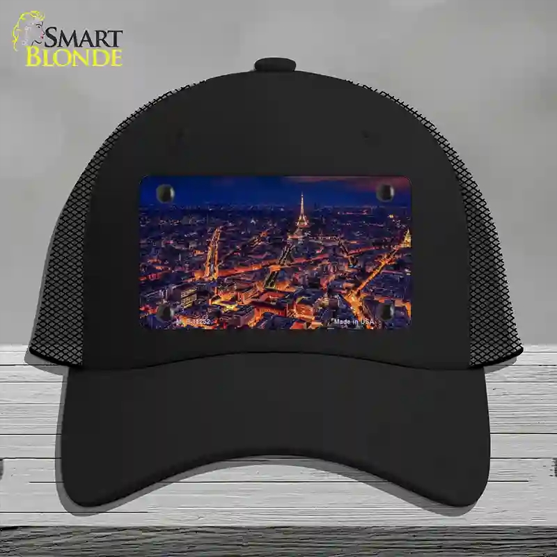 HAT01-MLP-11252 Paris At Night Eiffel Tower in Center Novelty License Plate Hat, Mesh - Black