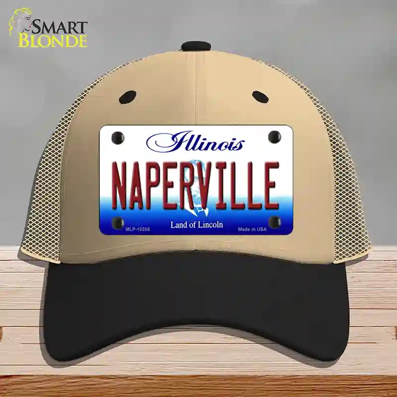 HAT02-MLP-10286 Naperville Illinois Novelty License Plate Hat, Mesh - Khaki & Black