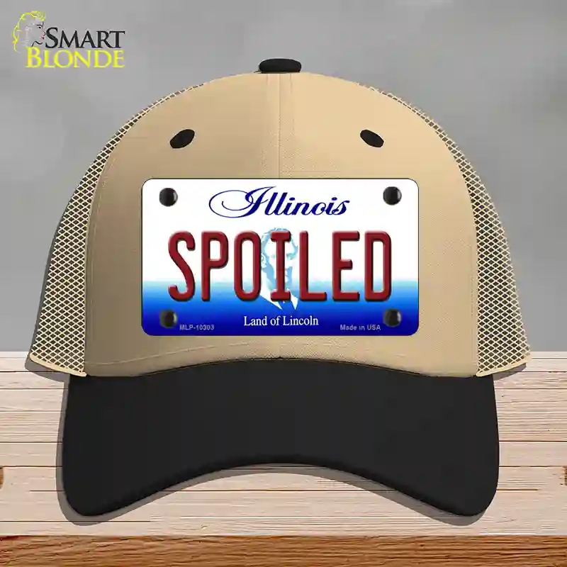 HAT02-MLP-10303 Spoiled Illinois Novelty License Plate Hat, Mesh - Khaki & Black