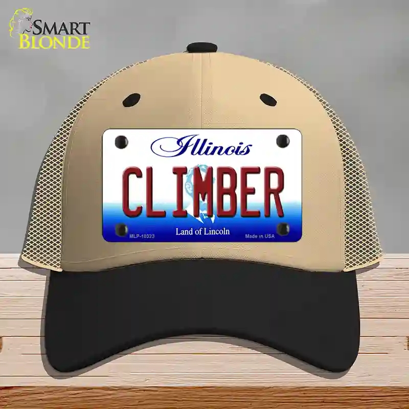 HAT02-MLP-10323 Climber Illinois Novelty License Plate Hat, Mesh - Khaki & Black