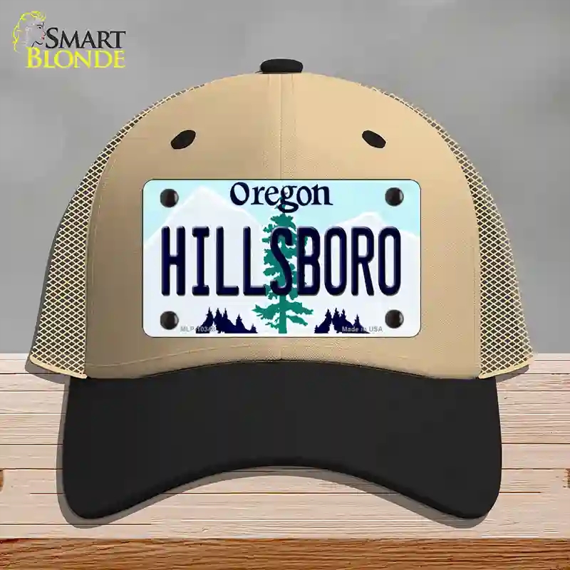 HAT02-MLP-10348 Hillsboro Oregon Novelty License Plate Hat, Mesh - Khaki & Black