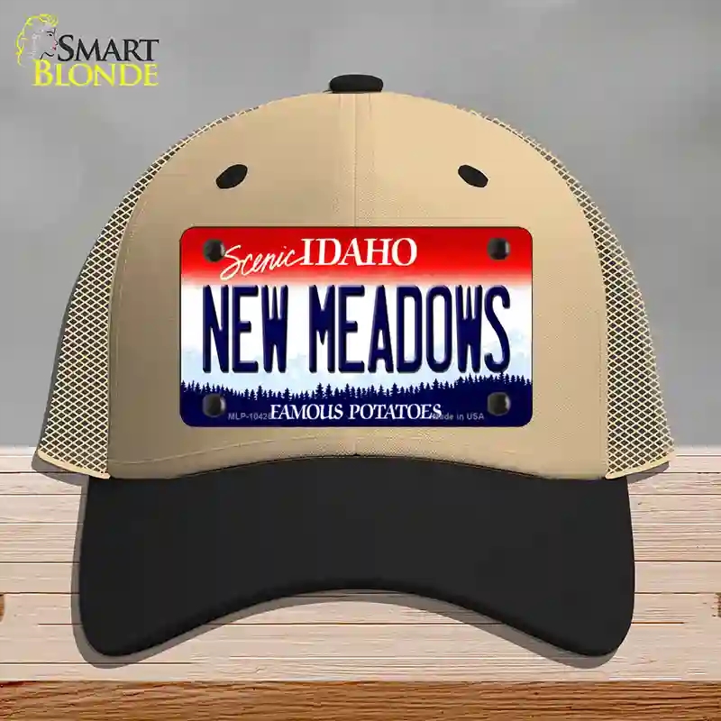 HAT02-MLP-10426   Meadows Idaho Novelty License Plate Hat, Mesh - Khaki & Black