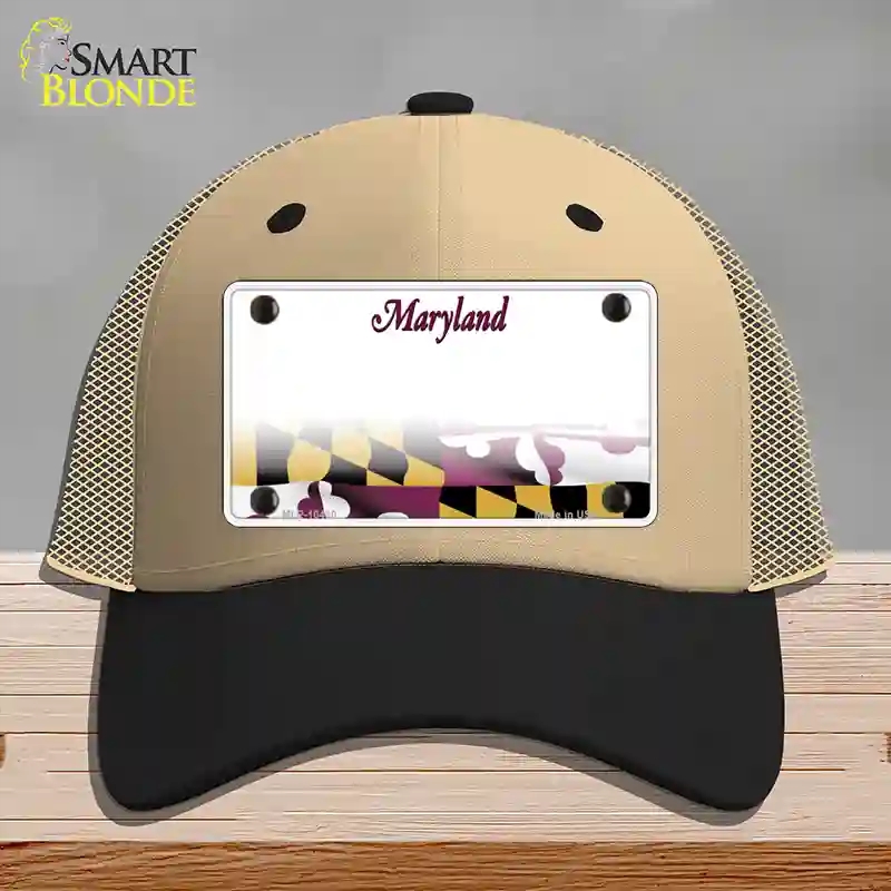 HAT02-MLP-10460 Maryland State Blank Novelty License Plate Hat, Mesh - Khaki & Black
