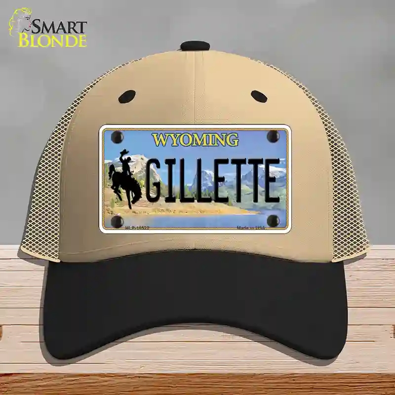 HAT02-MLP-10522 Gillette Wyoming Novelty License Plate Hat, Mesh - Khaki & Black