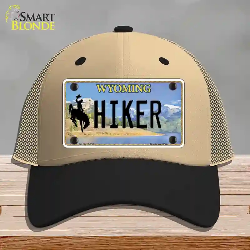 HAT02-MLP-10538 Hiker Wyoming Novelty License Plate Hat, Mesh - Khaki & Black
