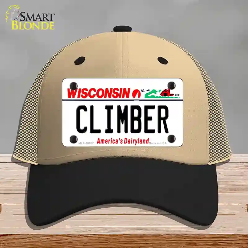 HAT02-MLP-10657 Climber Wisconsin Novelty License Plate Hat, Mesh - Khaki & Black