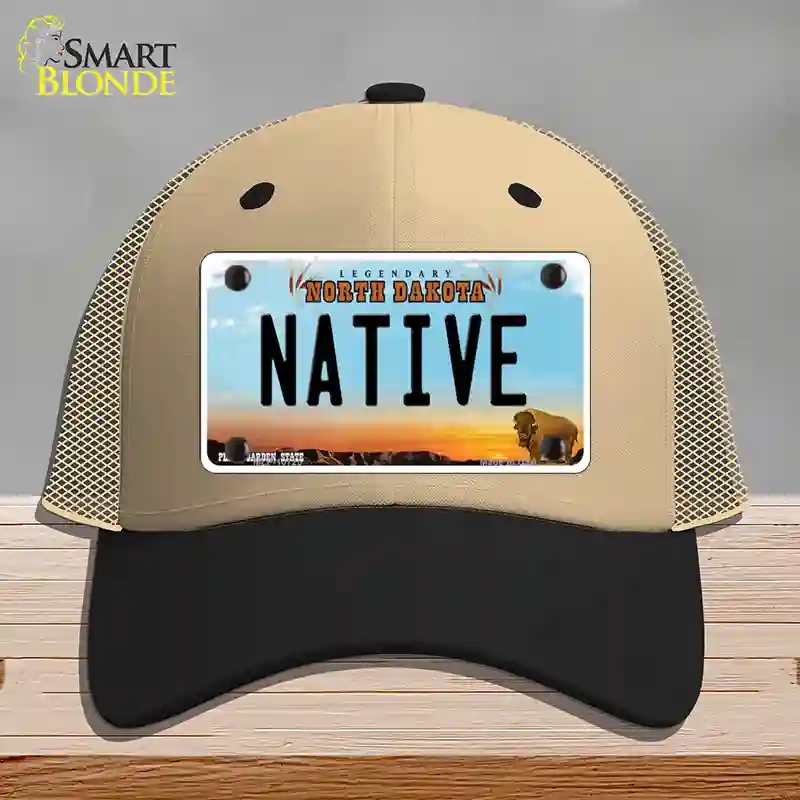HAT02-MLP-10725 Native North Dakota Novelty License Plate Hat, Mesh - Khaki & Black