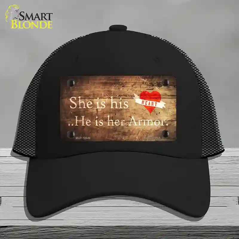 HAT01-MLP-12046 His Heart Her Armor Novelty License Plate Hat, Mesh - Black