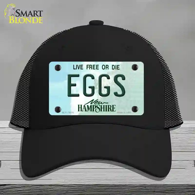 HAT01-MLP-12075 Eggs   Hampshire State Novelty License Plate Hat, Mesh - Black