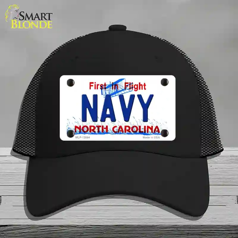 HAT01-MLP-12094 Navy North Carolina State Novelty License Plate Hat, Mesh - Black