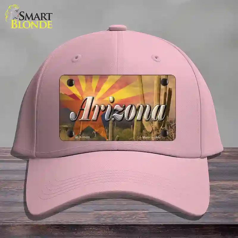HAT05-MLP-11435 Arizona State Flag Overlay on Cactus Novelty License Plate Hat, Cotton - Pink