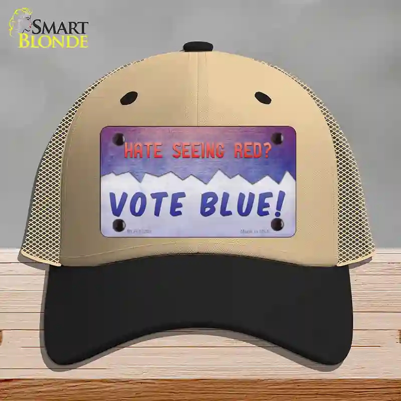 HAT02-MLP-12268 Hate Seeing Red Vote Blue Novelty License Plate Hat, Mesh - Khaki & Black