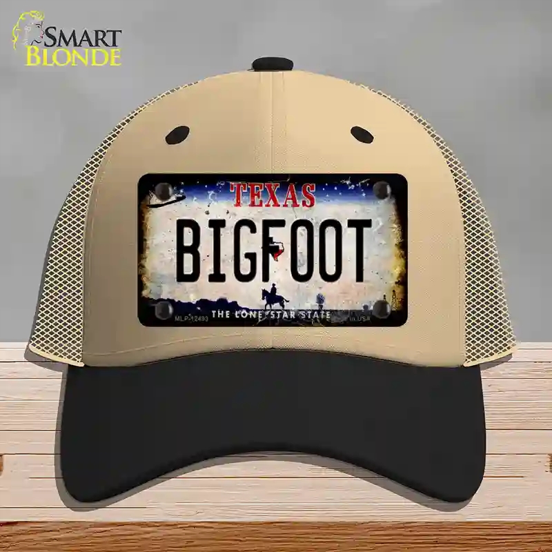 HAT02-MLP-12493 Bigfoot Texas Novelty License Plate Hat, Mesh - Khaki & Black