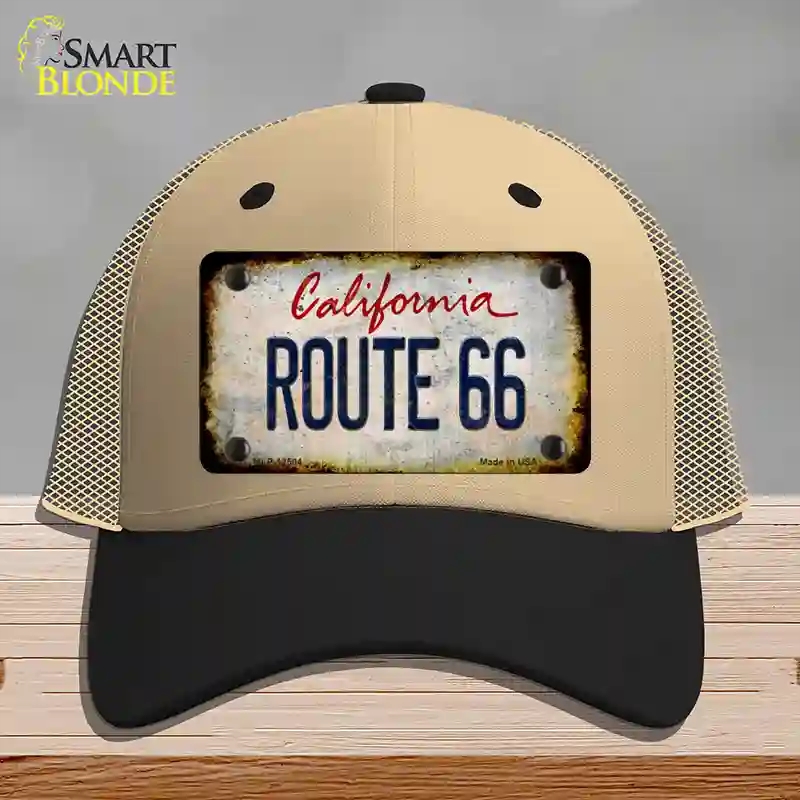 HAT02-MLP-12504 Route 66 California Rusty Novelty License Plate Hat, Mesh - Khaki & Black