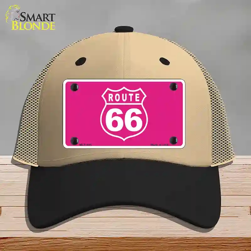 HAT02-MLP-025 US Route 66 Pink Novelty License Plate Hat, Mesh - Khaki & Black
