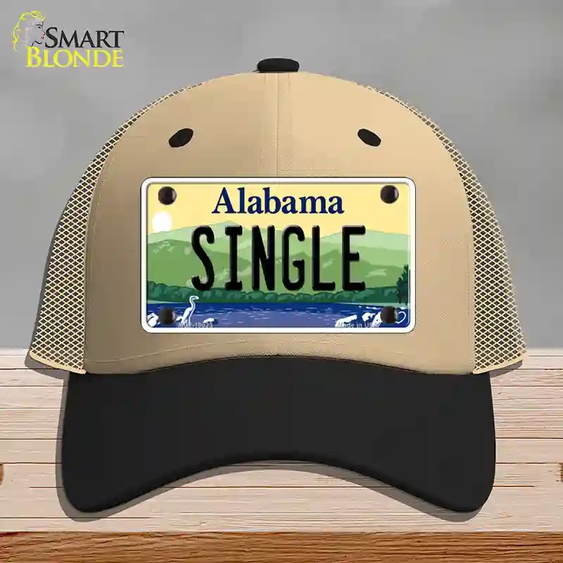 HAT02-MLP-10023 Single Alabama Novelty License Plate Hat, Mesh - Khaki & Black