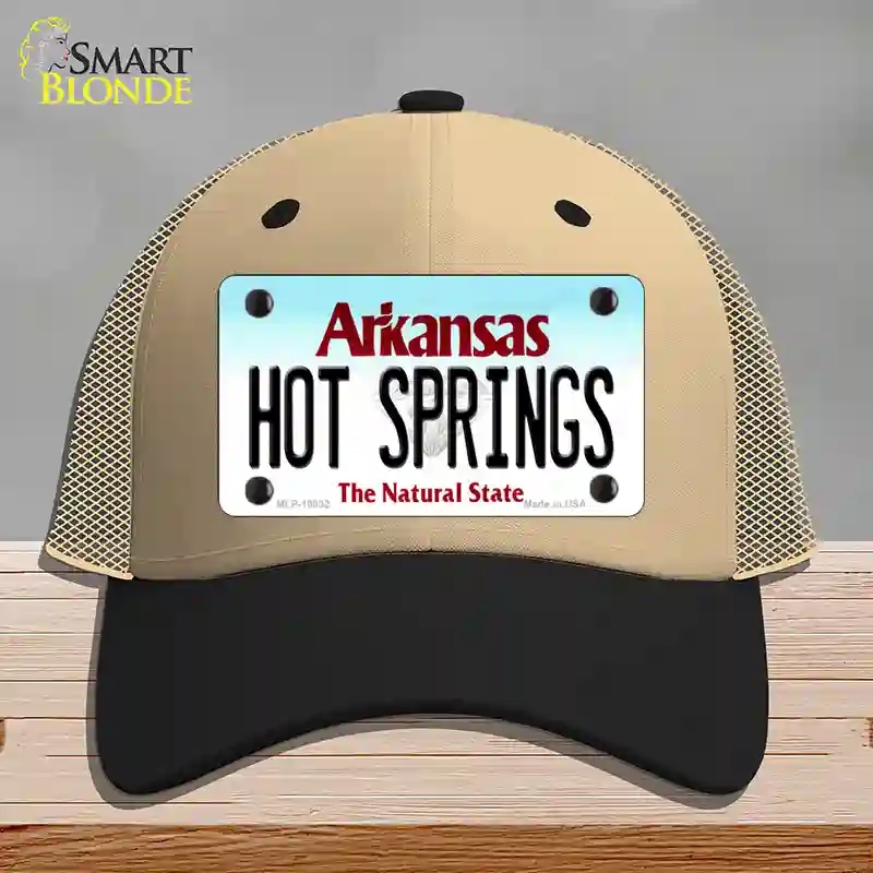 HAT02-MLP-10032 Hot Springs Arkansas Novelty License Plate Hat, Mesh - Khaki & Black