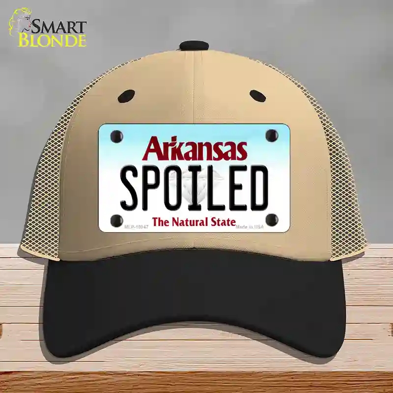 HAT02-MLP-10047 Spoiled Arkansas Novelty License Plate Hat, Mesh - Khaki & Black